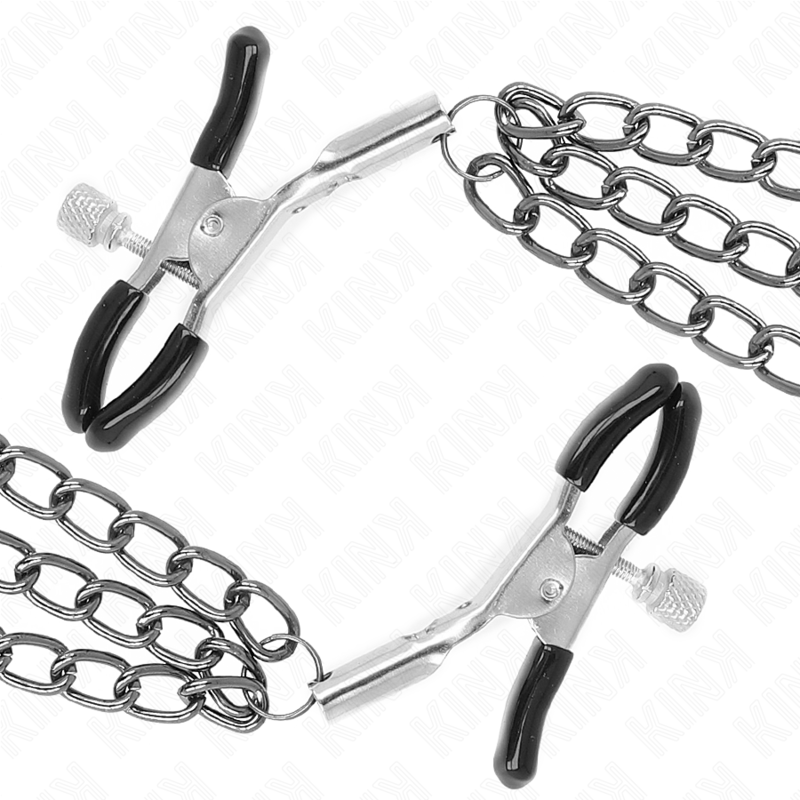 KINK - Nippelklemmen mit 3 Ketten Schwarz 20/23/28 cm