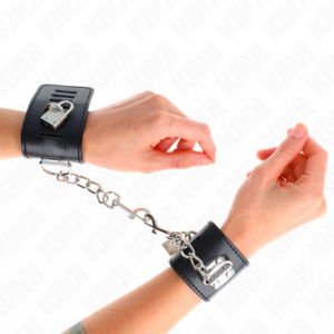 KINK - Handgelenkfesseln mit Vorhängeschlossverschluss Schwarz verstellbar 16-23 cm x 5,5 cm