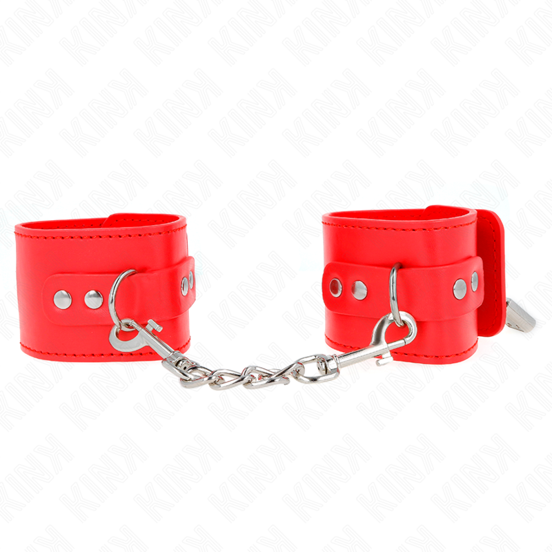 KINK - Handgelenkfesseln mit Vorhängeschlossverschluss Rot verstellbar 16-23 cm x 5,5 cm