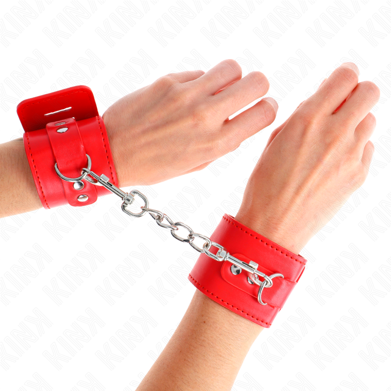 KINK - Handgelenkfesseln mit Vorhängeschlossverschluss Rot verstellbar 16-23 cm x 5,5 cm