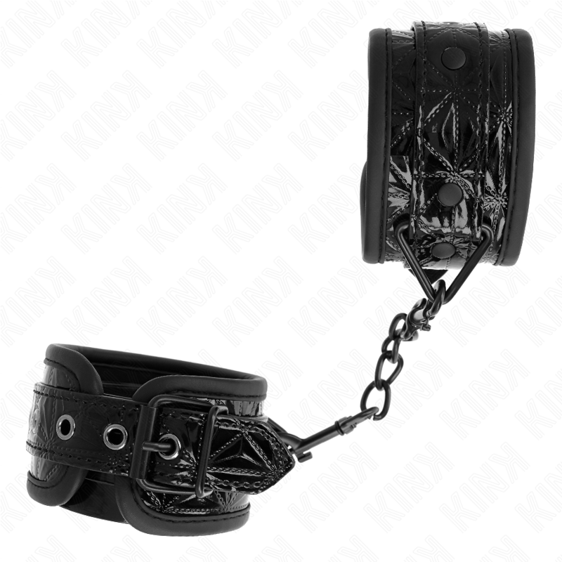 KINK - Handgelenkfesseln mit Rautenmuster, Schwarz, verstellbar, 17-26 cm x 5,5 cm
