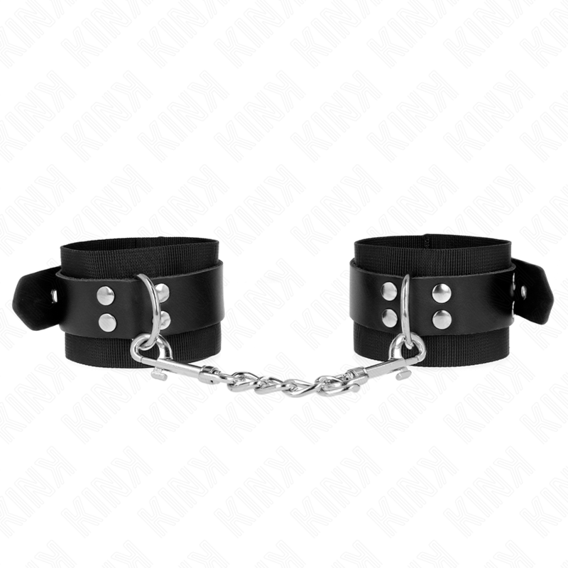 KINK - Nylon Handgelenkfesseln Schwarz mit verstellbaren Lederriemen 19-29 cm x 5,1 cm