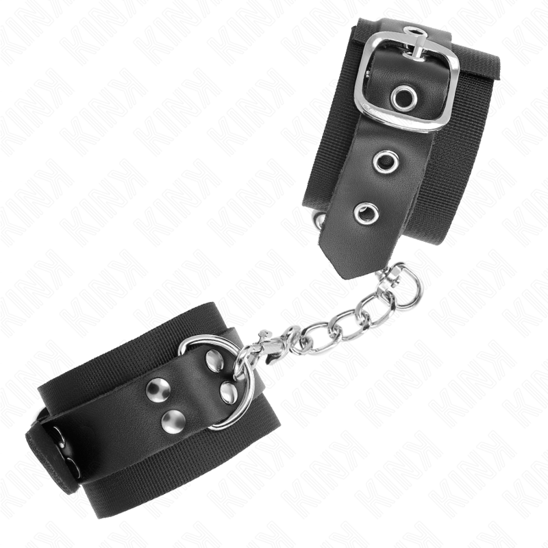 KINK - Nylon Handgelenkfesseln Schwarz mit verstellbaren Lederriemen 19-29 cm x 5,1 cm