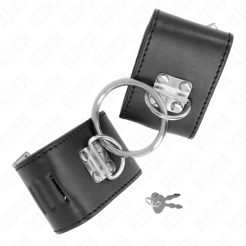 KINK - Feste Handgelenkfesseln mit Ring und Vorhängeschlossverschluss Schwarz verstellbar 16-23 cm x 5,5 cm