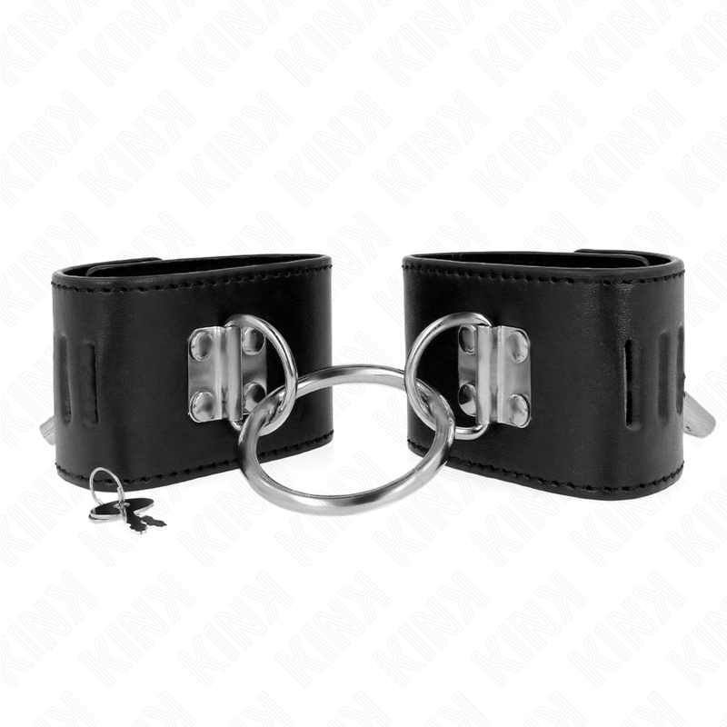 KINK - Feste Handgelenkfesseln mit Ring und Vorhängeschlossverschluss Schwarz verstellbar 16-23 cm x 5,5 cm