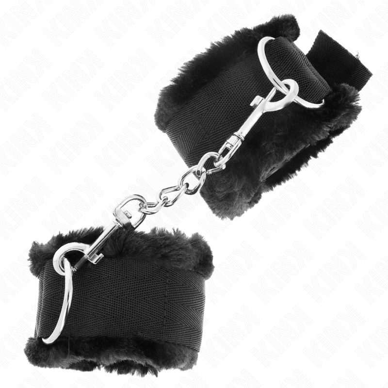 KINK - Pelzgefütterte Handgelenkfesseln Schwarz Verstellbar 17-31 cm x 7 cm