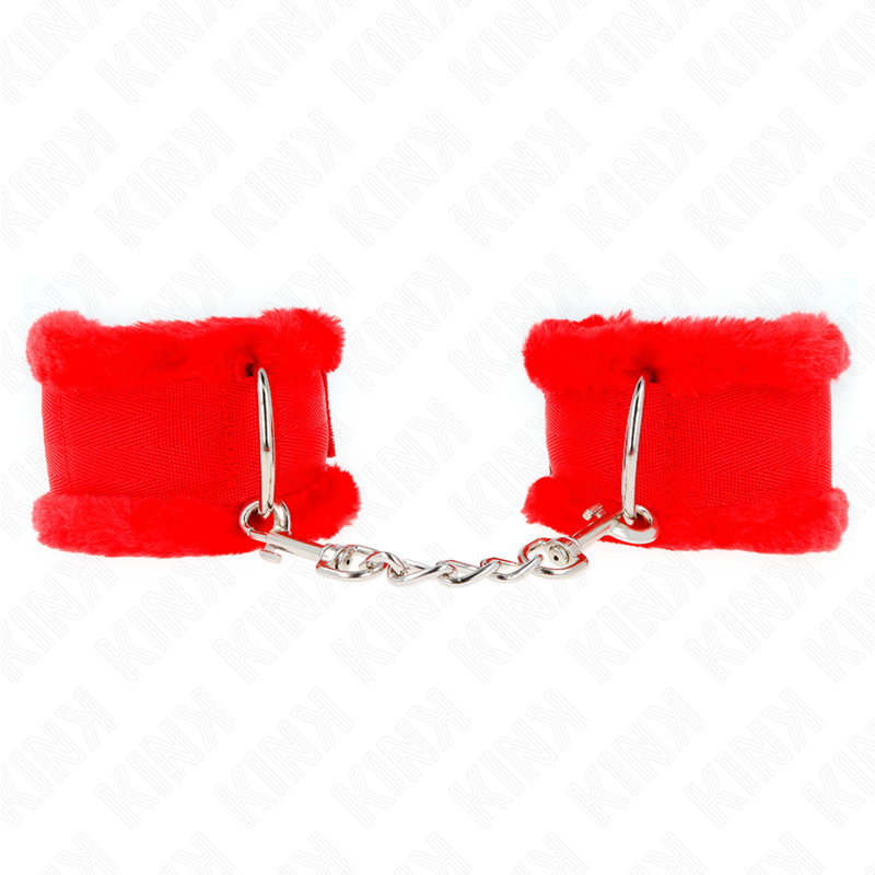 KINK - Pelzgefütterte Handgelenkfesseln Rot Verstellbar 17-31 cm x 7 cm