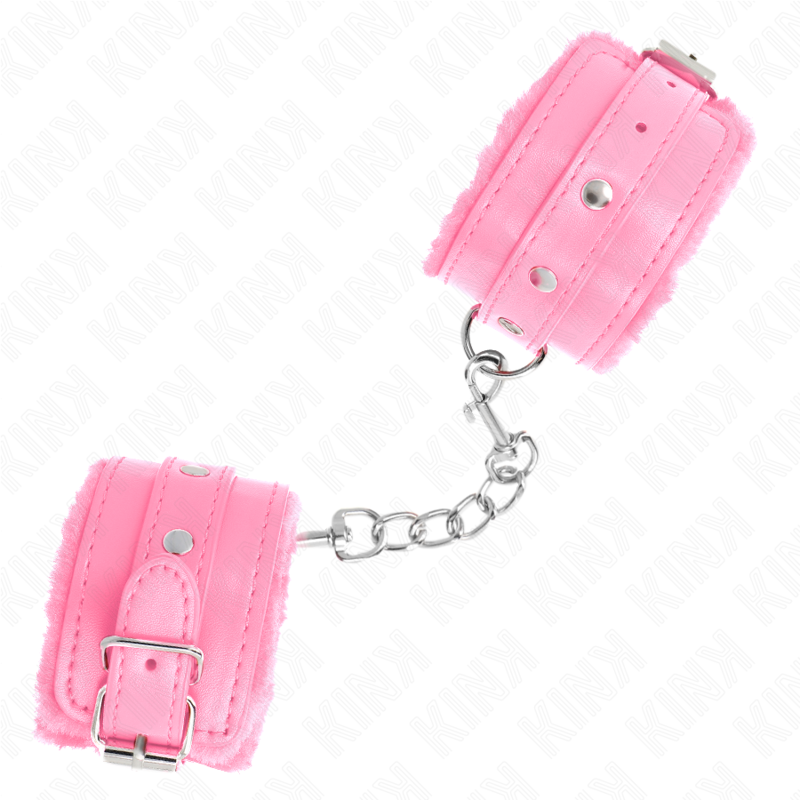KINK - PREMIUM PELZGEFÜTTERTE HANDGELENKFESSELN ROSA MIT VERSTELLBAREM GÜRTEL 17-29 CM X 6 CM