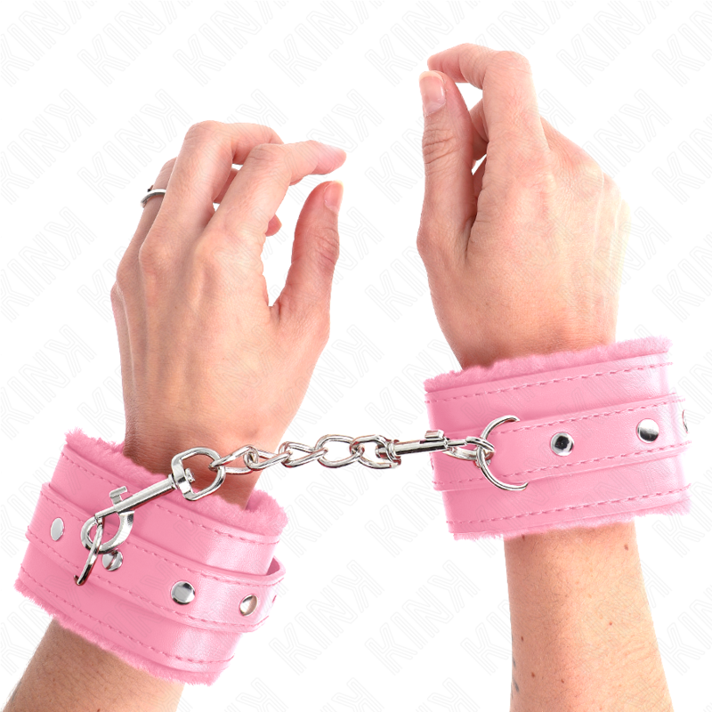 KINK - PREMIUM PELZGEFÜTTERTE HANDGELENKFESSELN ROSA MIT VERSTELLBAREM GÜRTEL 17-29 CM X 6 CM