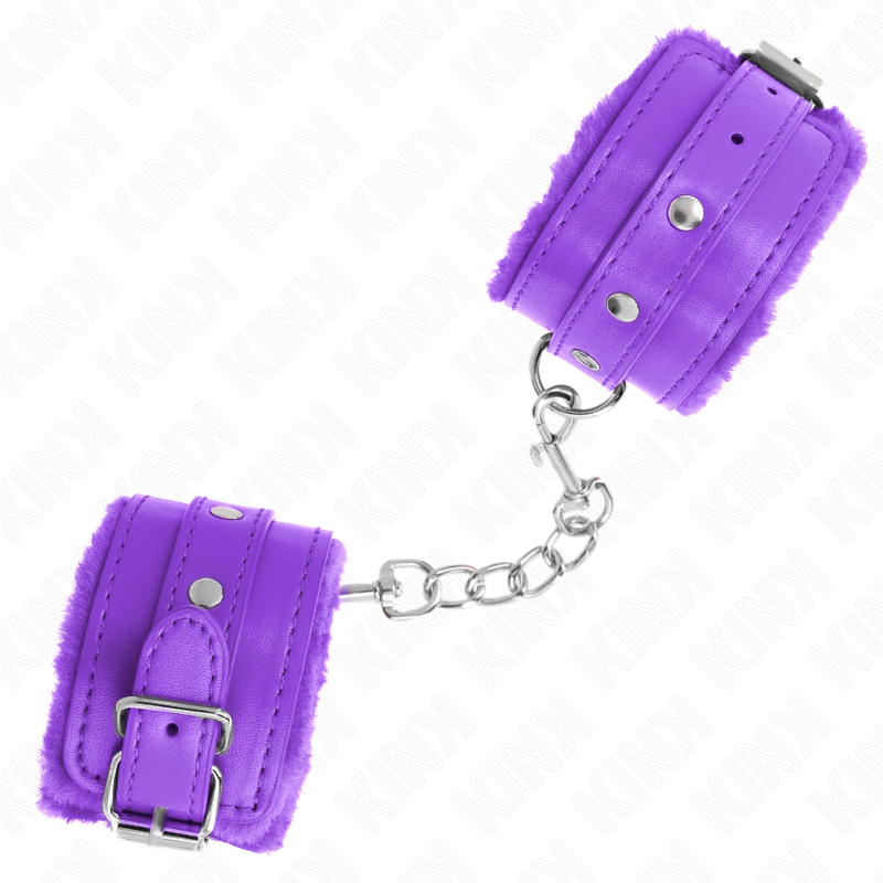 KINK - PREMIUM PELZGEFÜTTERTE HANDGELENKFESSELN LILA MIT VERSTELLBAREM LILA GÜRTEL 17-29 CM X 6 CM