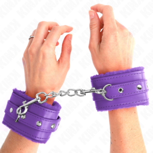 KINK - PREMIUM PELZGEFÜTTERTE HANDGELENKFESSELN LILA MIT VERSTELLBAREM LILA GÜRTEL 17-29 CM X 6 CM