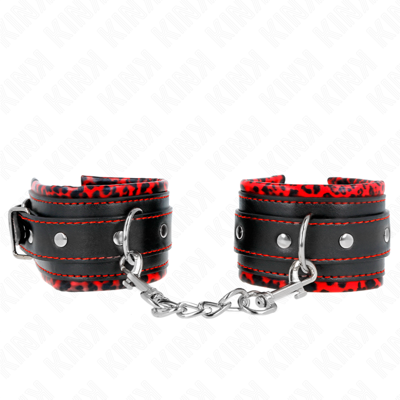 KINK - Pelzgefütterte Handgelenkfesseln Rot/Schwarz Verstellbar 17-29 cm x 6 cm