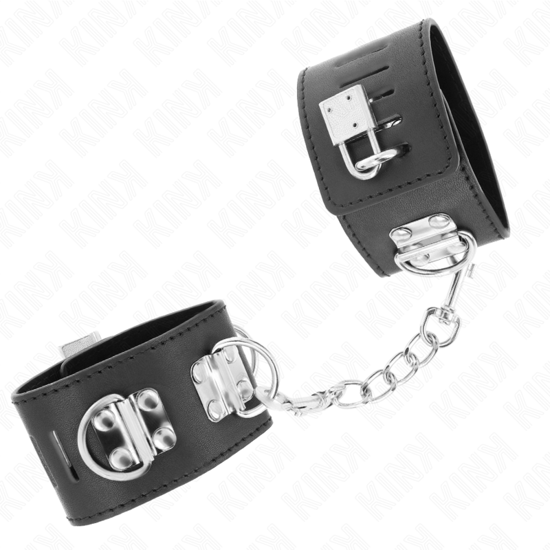 KINK - Multiposition Handgelenkfesseln mit Vorhängeschlossverschluss Schwarz verstellbar 16-23 cm x 5,5 cm
