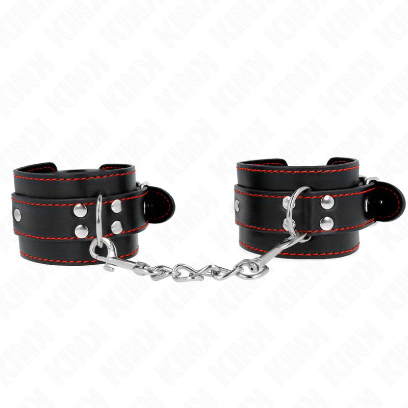 KINK - Handgelenkfesseln Schwarz mit rotem Futter verstellbar 20-28 cm x 5,5 cm
