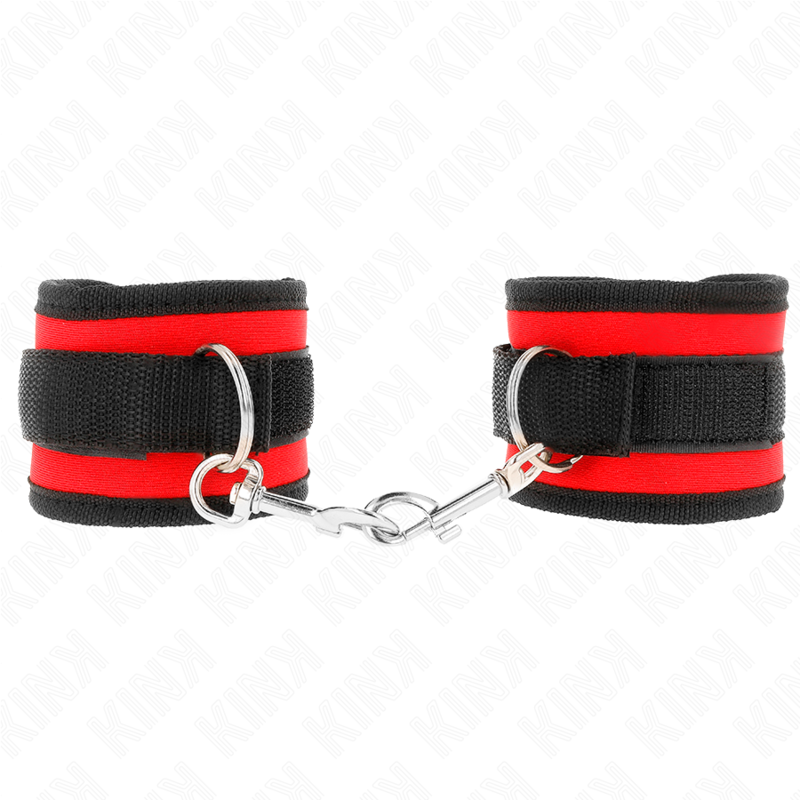 KINK - Nylon Bind-Handfesseln mit Klettverschluss Rot-Schwarz Modell 2 Verstellbar 18-35 cm x 6 cm