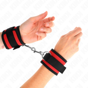 KINK - Nylon Bind-Handfesseln mit Klettverschluss Rot-Schwarz Modell 2 Verstellbar 18-35 cm x 6 cm