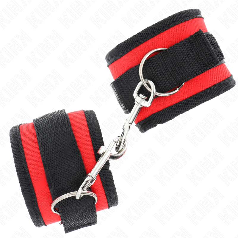KINK - Nylon Bind-Handfesseln mit Klettverschluss Rot-Schwarz Modell 2 Verstellbar 18-35 cm x 6 cm