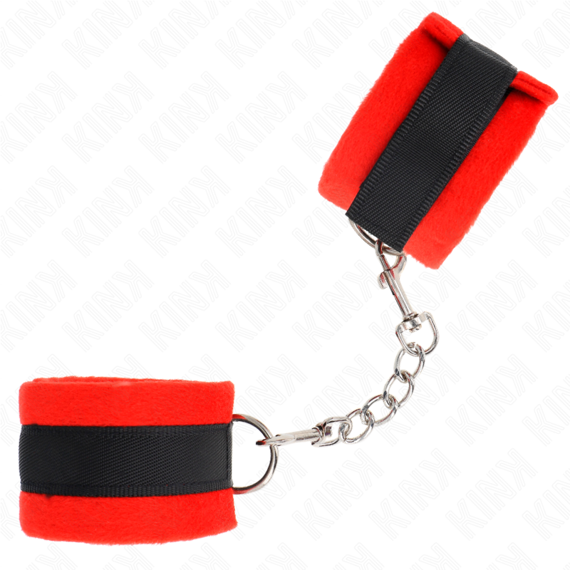 KINK - BEGINNER Pelzhandschellen Schwarz-Rot 30 x 7 cm