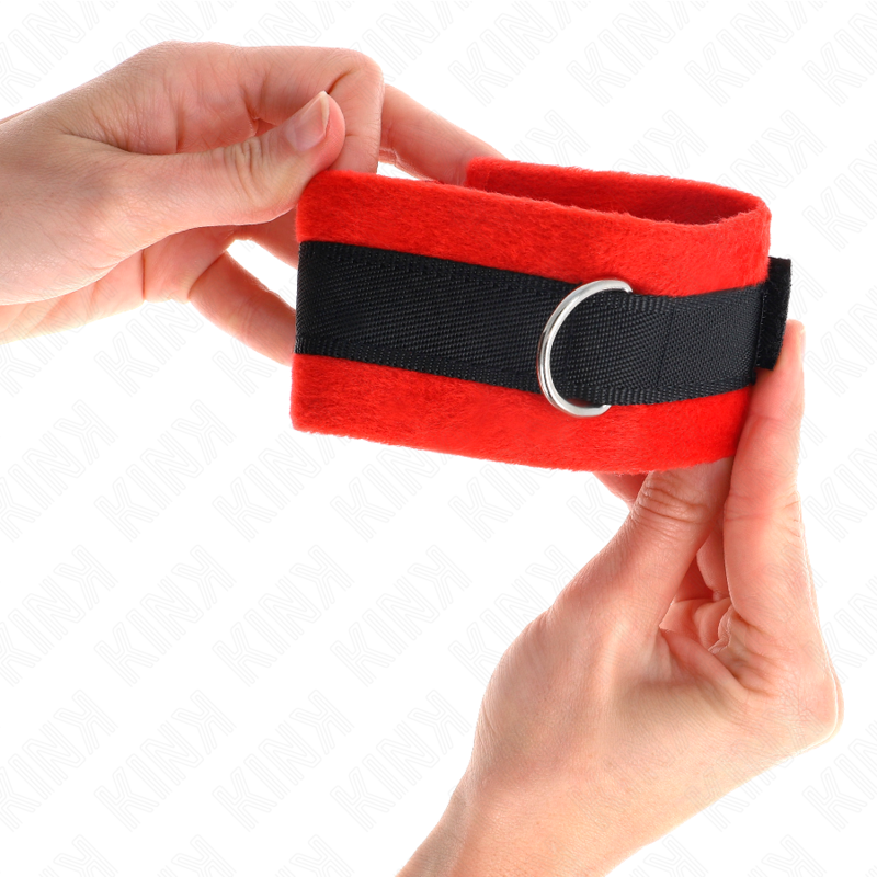 KINK - BEGINNER Pelzhandschellen Schwarz-Rot 30 x 7 cm