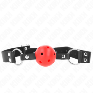 KINK - Atmungsaktiver Ball 4 cm Knebel mit Doppelniet Rot 62,5 x 2,5 cm verstellbar 42-58 cm
