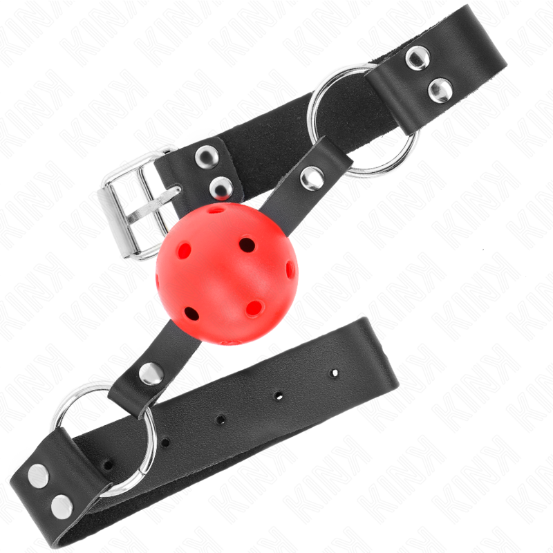 KINK - Atmungsaktiver Ball 4 cm Knebel mit Doppelniet Rot 62,5 x 2,5 cm verstellbar 42-58 cm