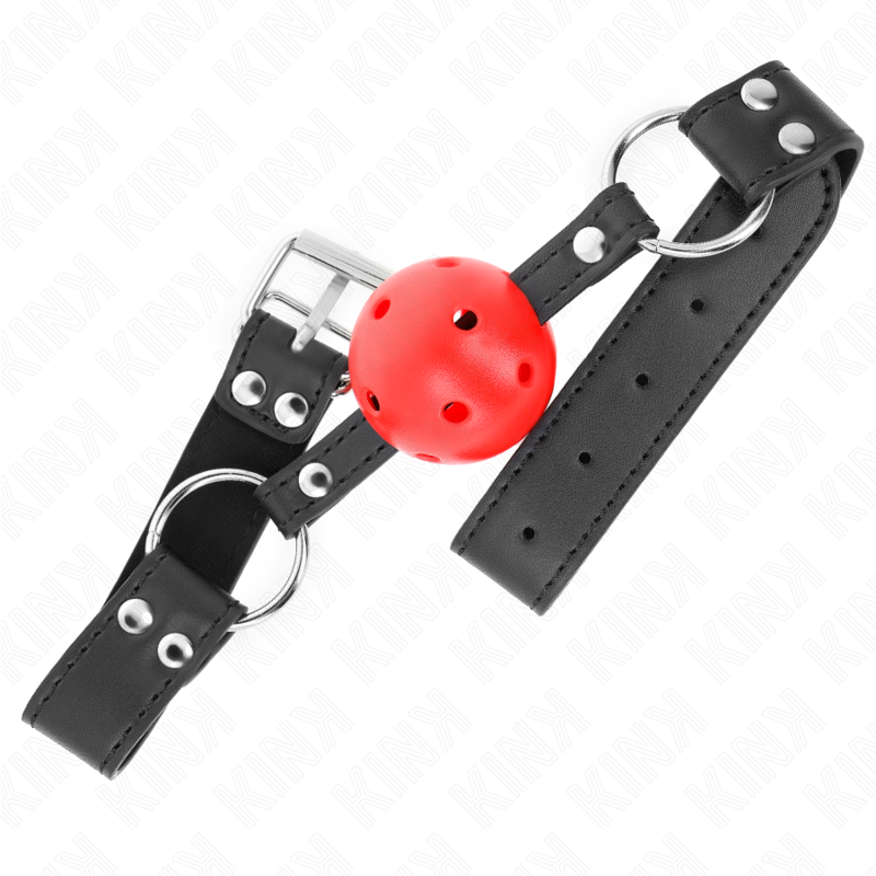 KINK - Atmungsaktiver Ball 4 cm Knebel mit Doppelniet Leder 62,5 x 2,5 cm verstellbar 42-58 cm