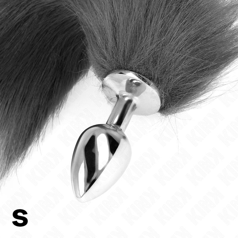 KINK - Analplug Größe S 7 x 3 cm mit Kunststoffschwanz 40 cm grau und weiß