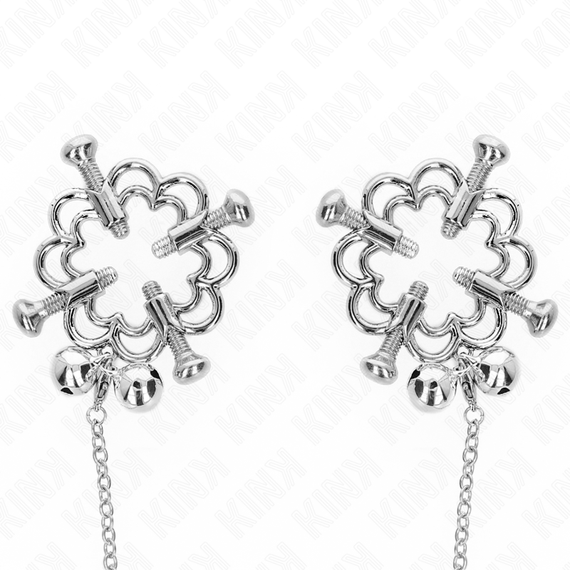 KINK - Metallische Blumen-Nippelklemmen mit Kette