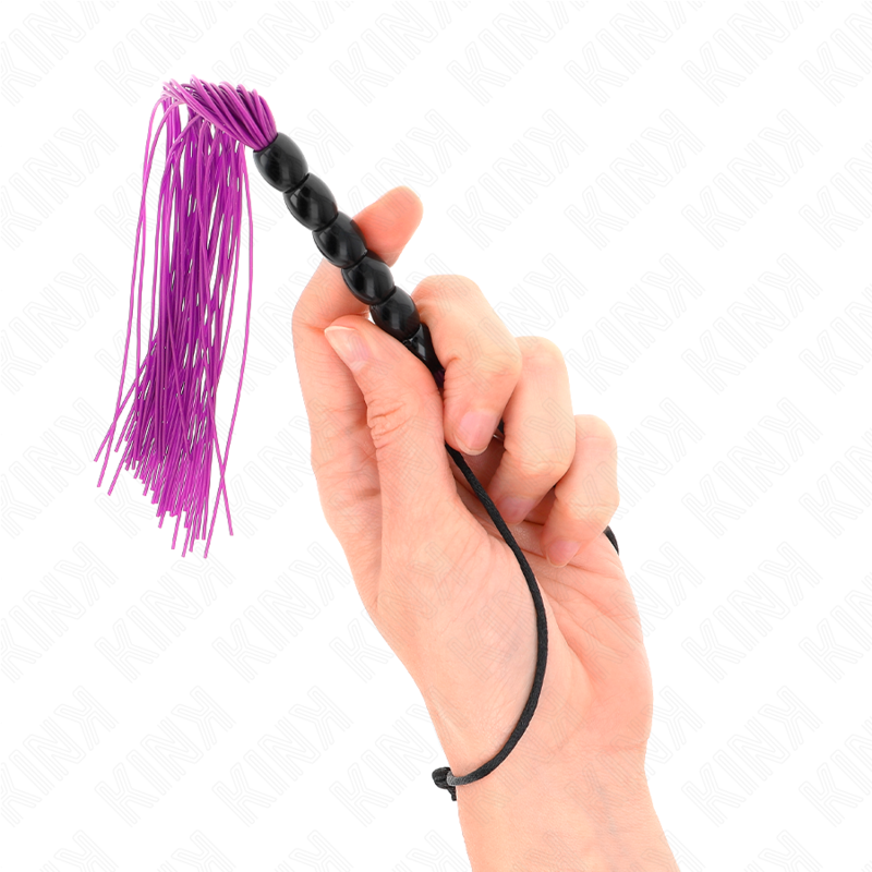KINK - Mini Silikonpeitsche mit 6 Lila Perlen 26 cm