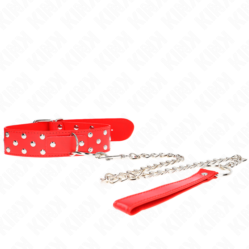 KINK - RING NIETEN BANDHALSKETTE MIT GÜRTEL 65 CM ROT VERSTELLBAR 36-50 CM X 3,8 CM