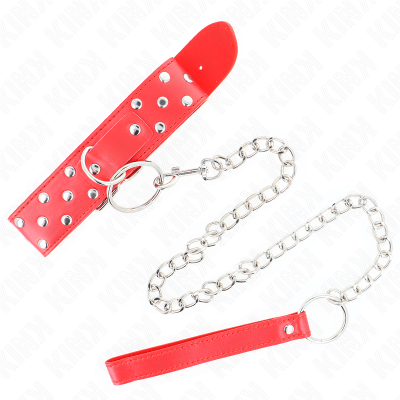 KINK - RING NIETEN BANDHALSKETTE MIT GÜRTEL 65 CM ROT VERSTELLBAR 36-50 CM X 3,8 CM