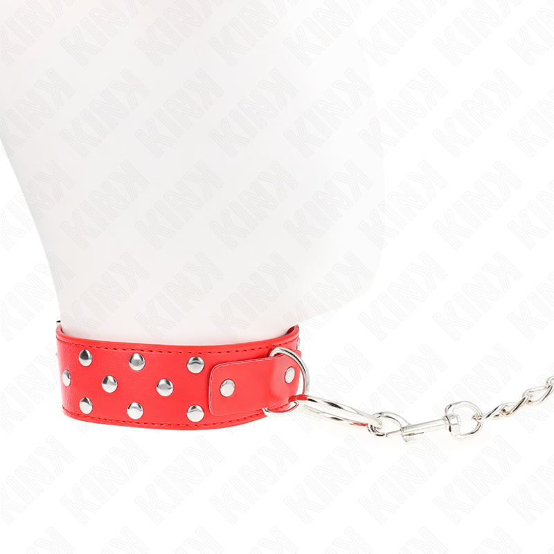 KINK - RING NIETEN BANDHALSKETTE MIT GÜRTEL 65 CM ROT VERSTELLBAR 36-50 CM X 3,8 CM