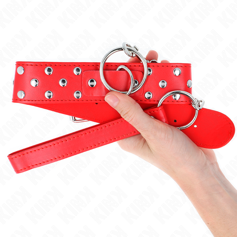 KINK - RING NIETEN BANDHALSKETTE MIT GÜRTEL 65 CM ROT VERSTELLBAR 36-50 CM X 3,8 CM