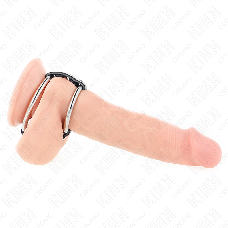 KINK - DOPPELTEN PENISRING AUS METALL 3,8 CM BIS 5 CM MIT LEDER VERBUNDEN