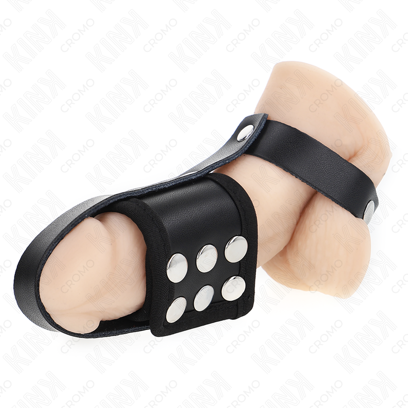 KINK - Peniskäfigring aus Leder mit verstellbarem beschichtetem Hockentrenngurt