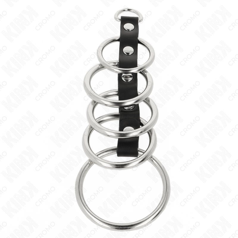 KINK - 5 Metall-Penisringe 3,2 cm bis 5 cm durch Leder verbunden