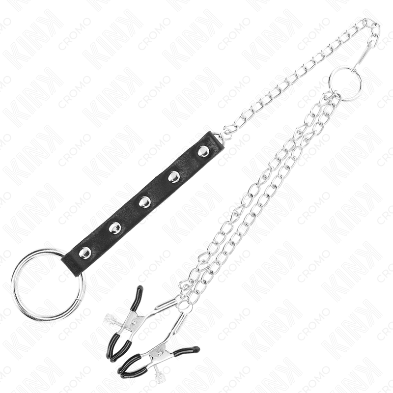 KINK - Metall-Penisring mit Kette und verstellbaren Brustklammern