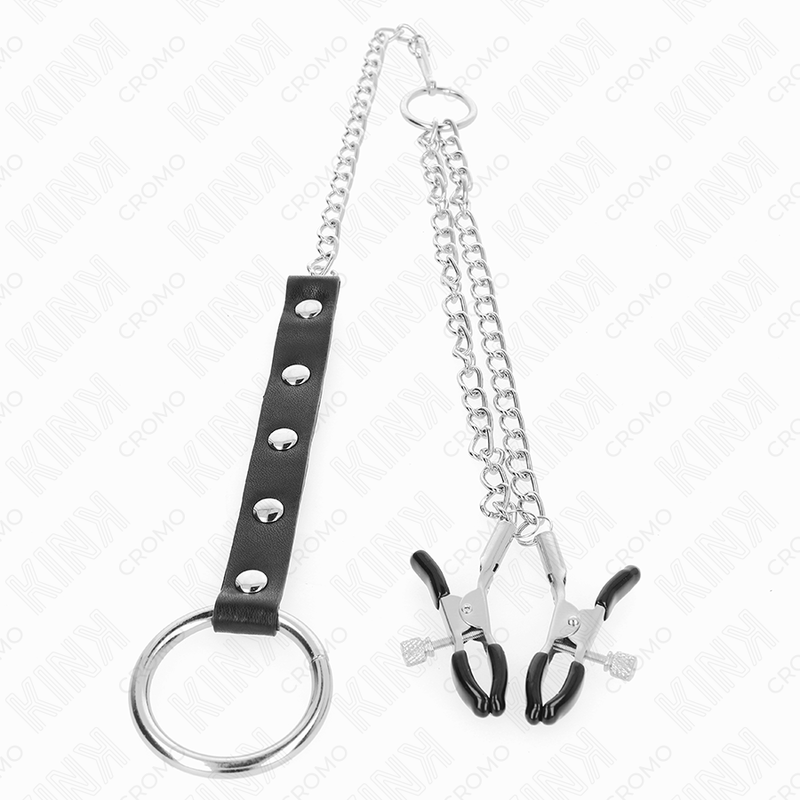 KINK - Metall-Penisring mit Kette und verstellbaren Brustklammern