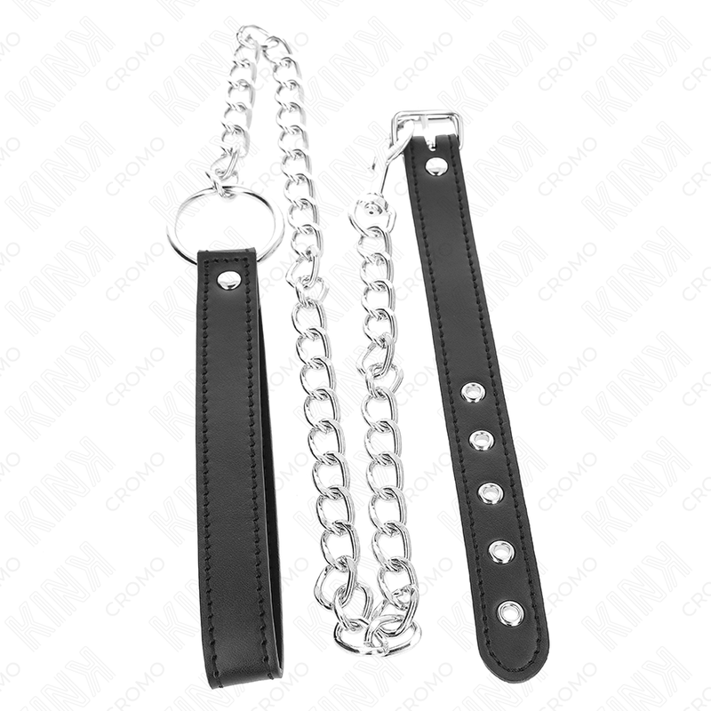 KINK - Penisring aus Leder 21,5 x 2 cm mit 60 cm Metallkette und Lederband
