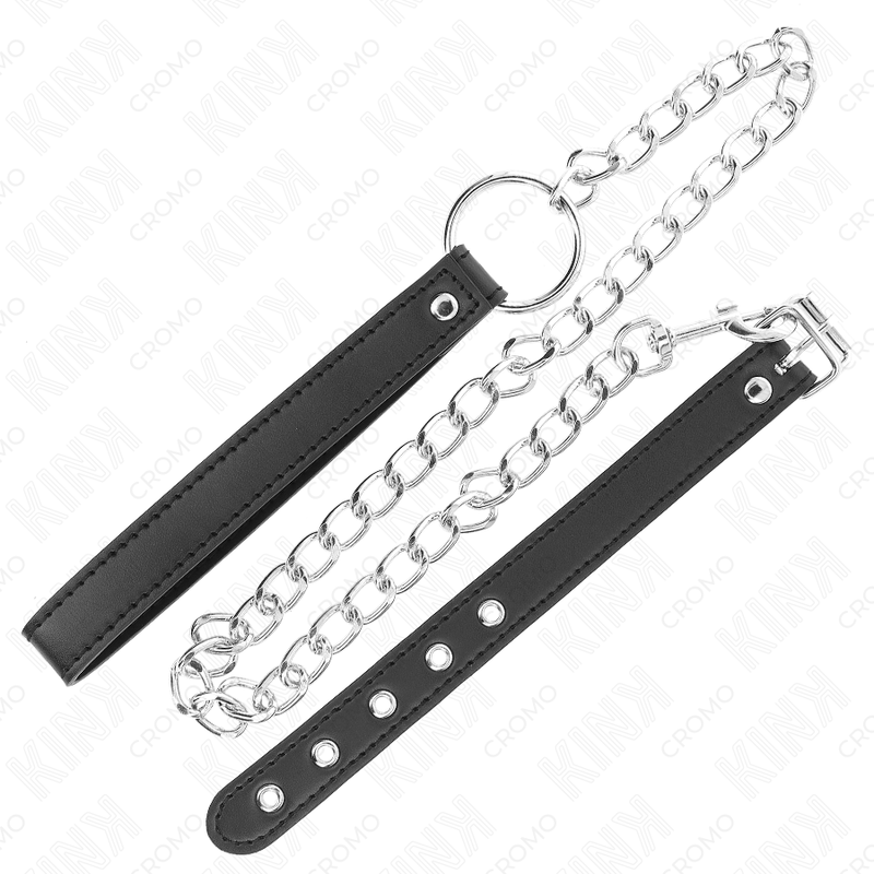KINK - Penisring aus Leder 21,5 x 2 cm mit 60 cm Metallkette und Lederband