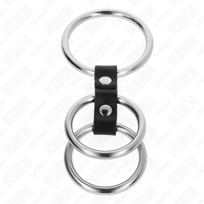 KINK - DREIFACHER METALL-PENISRING 3,7 CM BIS 5 CM MIT LEDERVERBINDUNG