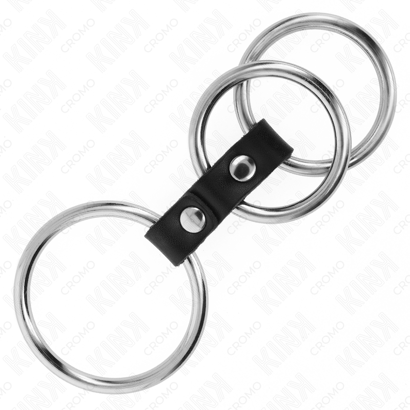 KINK - DREIFACHER METALL-PENISRING 3,7 CM BIS 5 CM MIT LEDERVERBINDUNG
