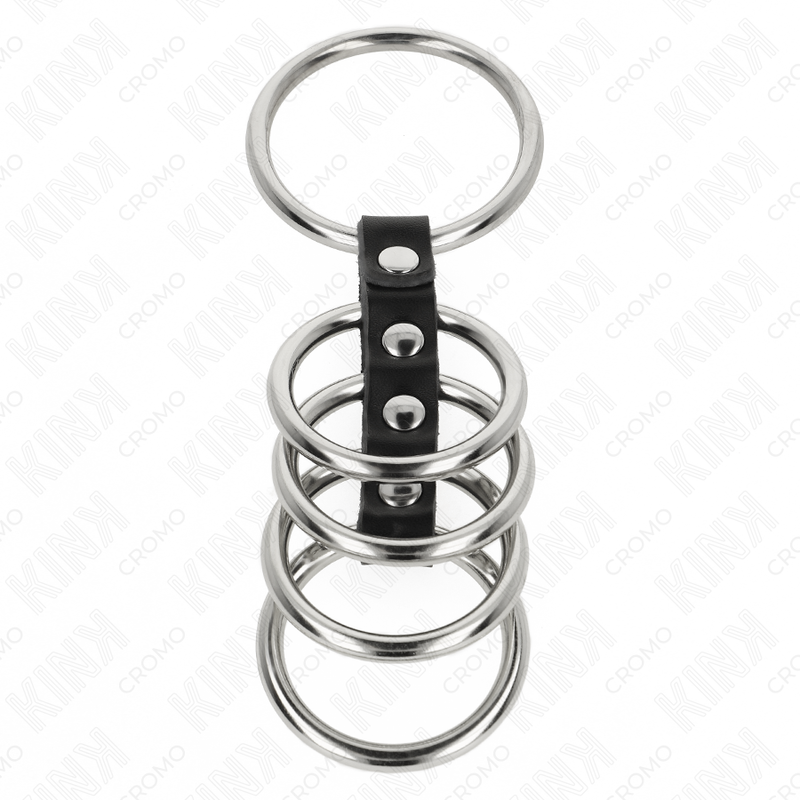 KINK - 5 Penisringe 3,7 cm bis 5 cm Metall durch Leder verbunden