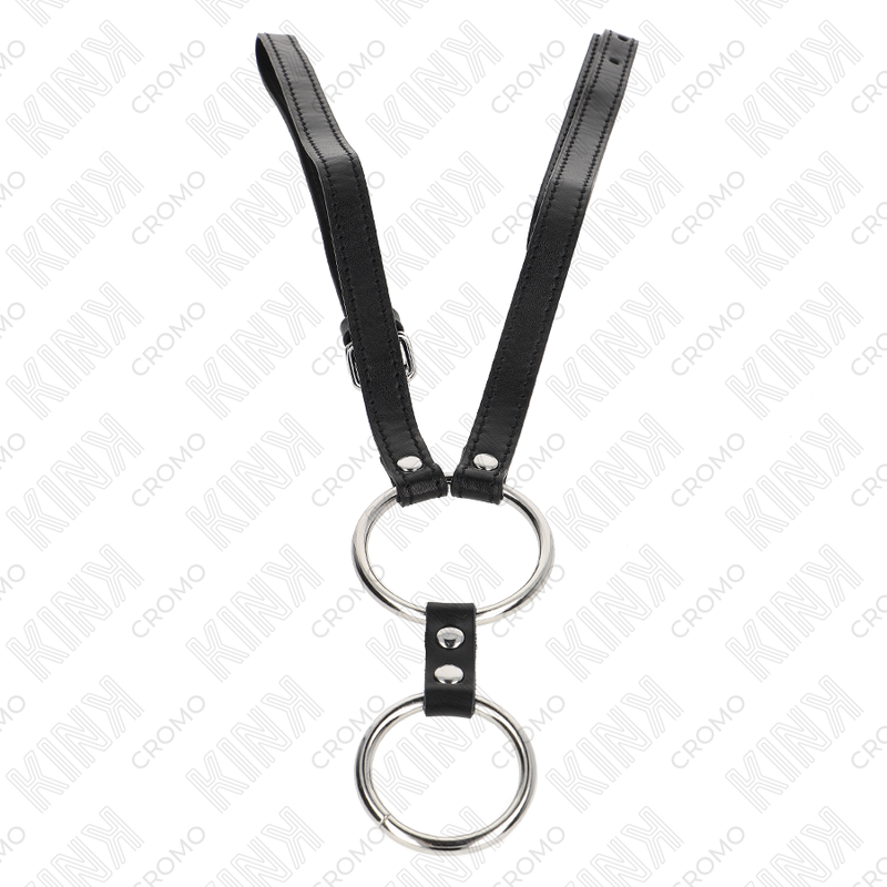 KINK - DOPPELTES PENISRING AUS METALL 3,8 CM BIS 5 CM MIT LEDERGURT 112 CM