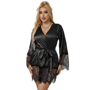 SUBBLIME - 953799 Eleganter Spitzenpyjama + Tanga Schwarz S/M