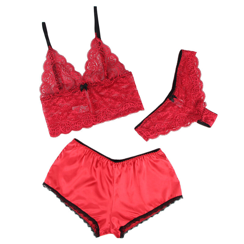 SUBBLIME - 953898 Nachthemd + Höschen aus Seide und Spitze Rot S/M