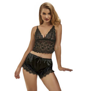SUBBLIME - 953942 Lässiges Seiden-Nachthemd + Spitzenhose Schwarz L/XL