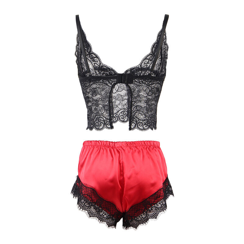 SUBBLIME - 953959 Lässiges Seiden-Nachthemd + Spitzenhose Schwarz/Rot S/M