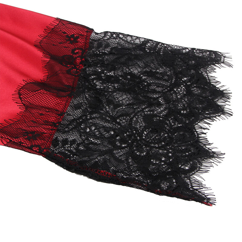 SUBBLIME - 954024 Spitzen-Unterhemd mit transparentem Rücken und String, Rot/Schwarz, L/XL