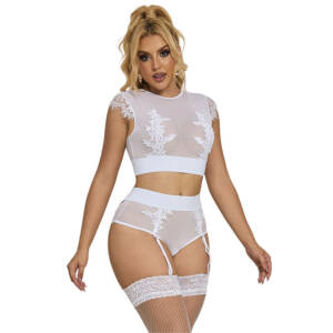 SUBBLIME - 954031 BH + Höschen mit Strumpfgürtel Weiß S/M